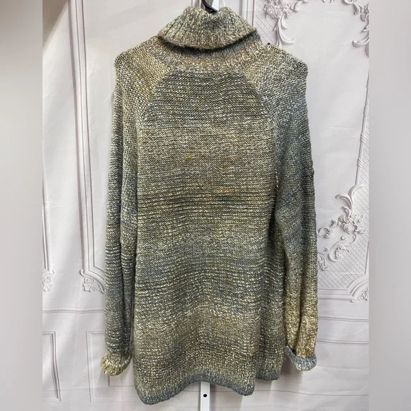 Prana Cowl Neck Cream and Blues Oversized Wool Blend Size Large Sweater - Picture 5 of 5